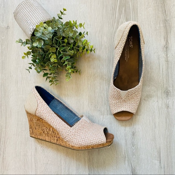 Toms Natural Woven Triangle & Cork Classic Wedge Tan Sz 9 - Picture 1 of 8